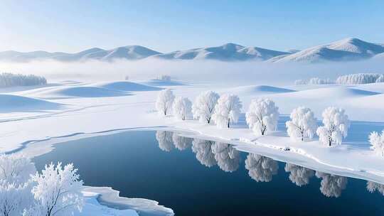 航拍唯美冰雪雾凇景观4K