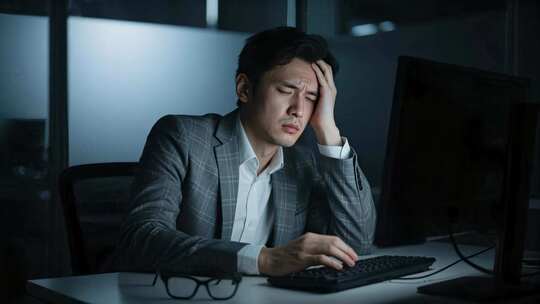 商务男士加班疲惫头痛职场人物压力场景