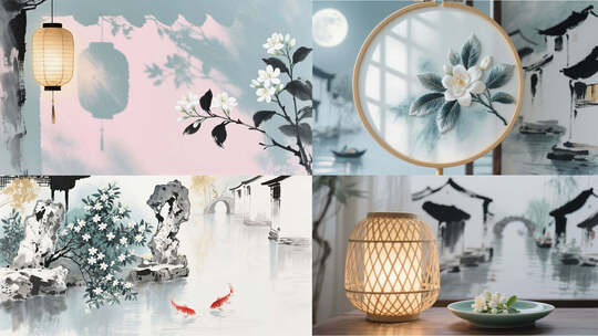 水墨江南场景茉莉花素材