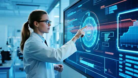 医生节科学家操作屏幕未来医疗科技视频