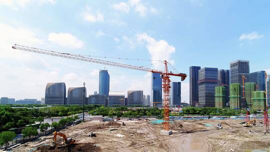 航拍杭州滨江城区现代建筑工地视频素材模板下载