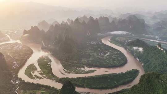 桂林山水漓江风光航拍