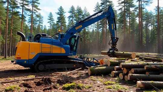森林中挖掘机搬运木材
