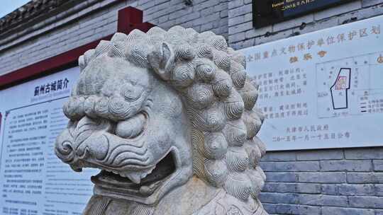 天津蓟县独乐寺观音阁寺庙门口石狮