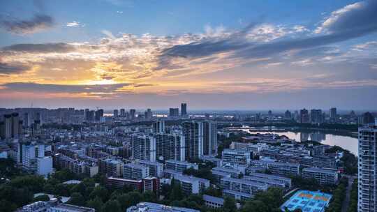 江西九江夏季城景黄昏入夜延时