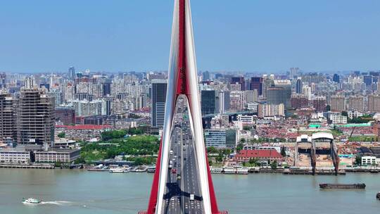 航拍上海城市风景 上海杨浦大桥