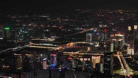 夜景城市亮化郑州东站高铁车流横移