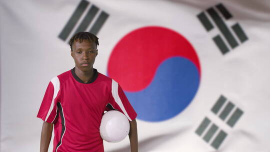 在韩国国旗下的足球运动员