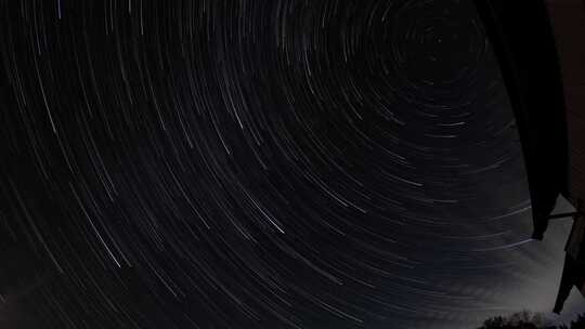 4K-夜晚星空中星轨、北极星