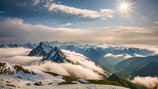 雪山云海壮丽风光
