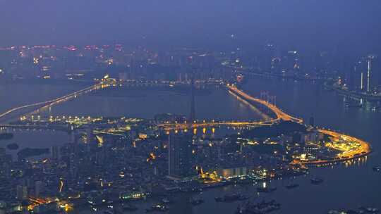 澳门半岛新葡京澳门塔CBD夜景高空航拍