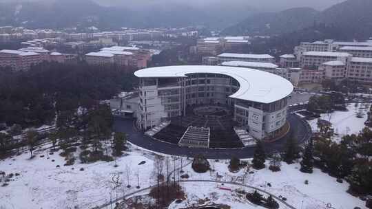 浙江农林大学冬季唯美雪景风景航拍