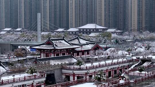 航拍洛阳雪景