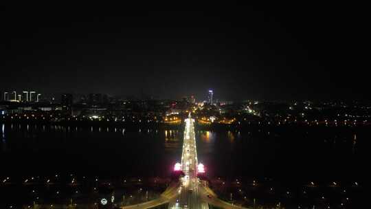 湖南湘潭城市夜景灯光交通航拍