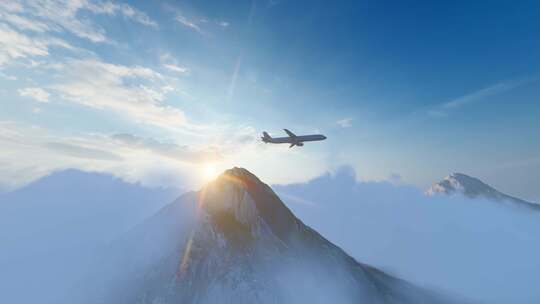 飞机飞过云海和山脉