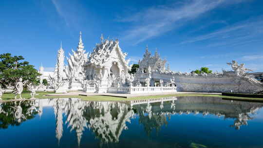 泰国清莱白庙寺庙延时风光视频素材模板下载