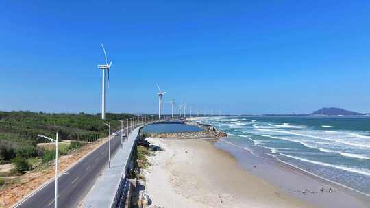 航拍福建漳州东山岛海岸线新能源风力发电视频素材模板下载
