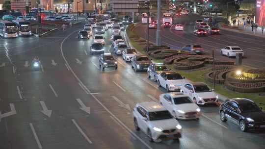 上海徐家汇商圈道路车流夜景