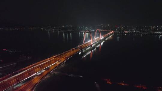 杭州转塘之江大桥夜景航拍