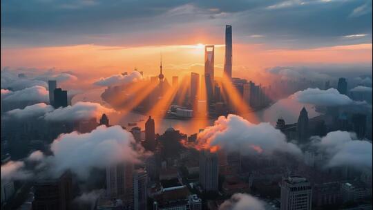 上海日出丁达尔光天际线宣传片商务金融夜景