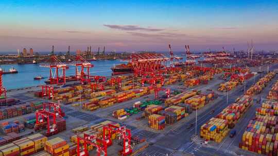 4K天津港码头集装箱物流货运海洋运输延时