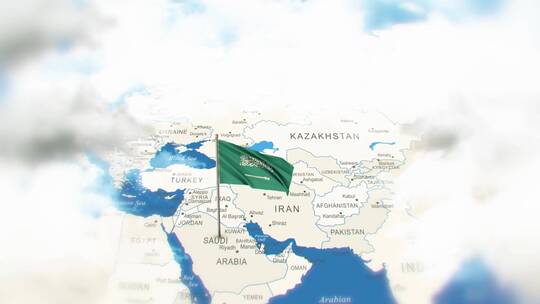 沙特阿拉伯地图国旗飘扬视频素材模板下载