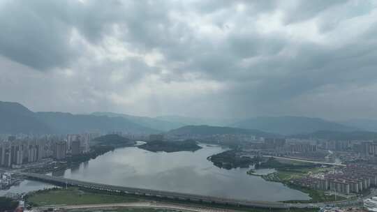 宁德市区大景航拍宁德东湖湿地公园北岸公园