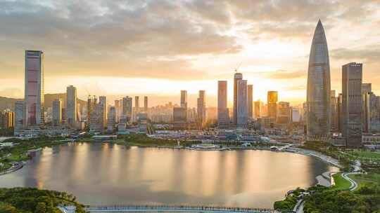 深圳晚霞后海夕阳延时摄影粤海街道航拍4K