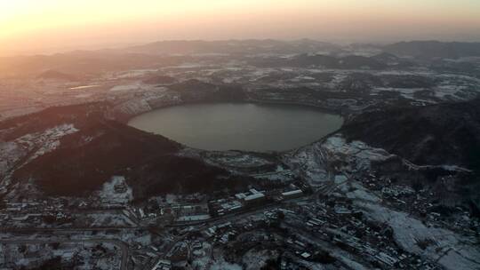 安徽省马鞍山市南山矿冬季雪景日出航拍