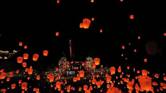 4k江西上饶葛仙村千灯会万人齐放孔明灯