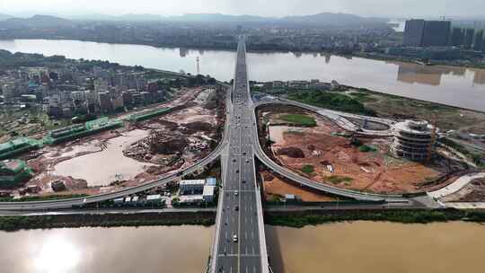 合集广东潮州韩江大桥地标建筑航拍