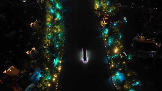 杭州拱墅区大运河武林门夜景航拍