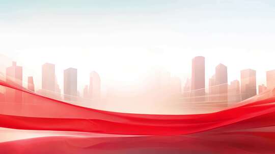 城市飘带和红色绸带背景