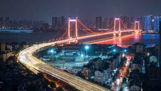 武汉鹦鹉洲长江大桥夜景延时视频素材模板下载