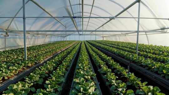 温室大棚内蔬菜种植景象