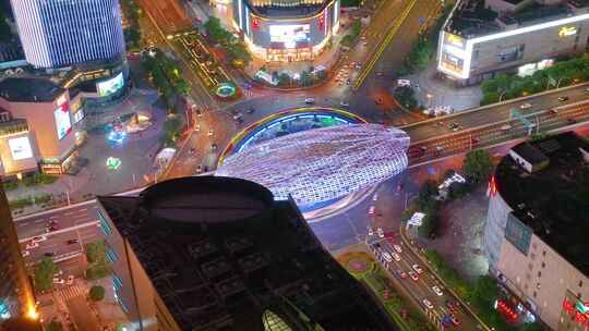 上海市杨浦区商圈五角场广场夜晚夜景城市车