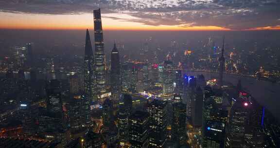 航拍上海陆家嘴夜景