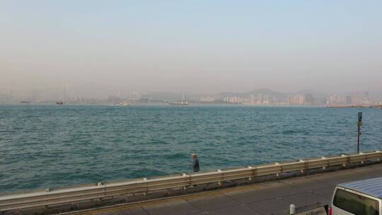 香港坚尼地城海旁航拍海边城市风光 60p视频素材模板下载