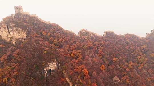 北京秋天司马台长城群山红叶大气航拍