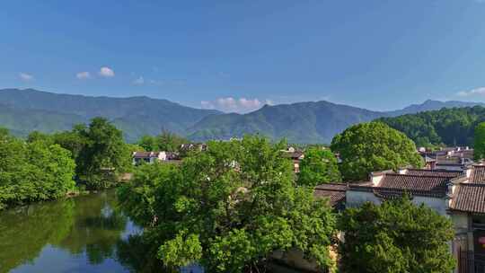 航拍中国传统水墨风安徽黟县宏村景区