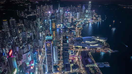 香港中环夜景延时航拍