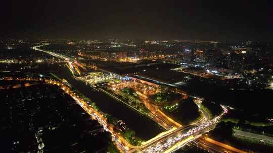 江苏苏州姑苏区老城区夜景灯光航拍