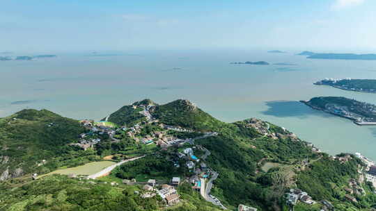 4k延时航拍温岭石塘对戒观景台