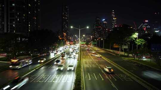 深圳车流延时道路夜晚交通滨河大道车来车往