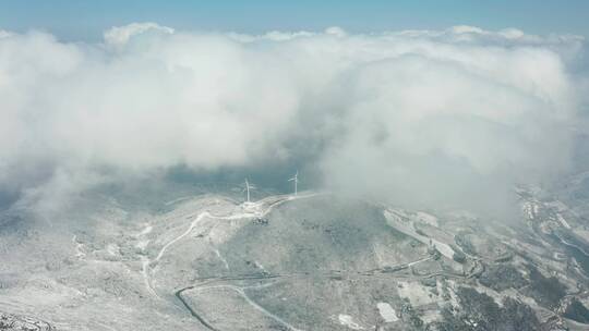 东阳东白山雪景电力风车云海 4K航拍视频素材模板下载