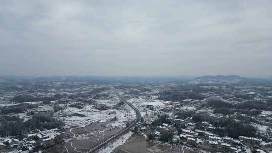 航拍自然风光冬季乡村田野