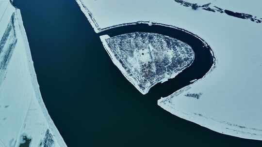 航拍淮河王家坝四里湖平原雪景风光4K