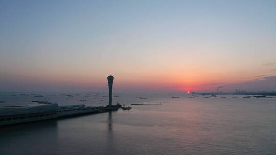 上海吴淞国际邮轮码头日出唯美航拍