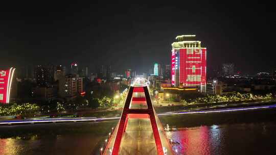 四川德阳夜景德阳彩虹桥夜景航拍