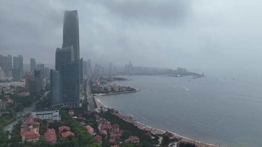 青岛海水第三海水浴场海岸线城市中心风光